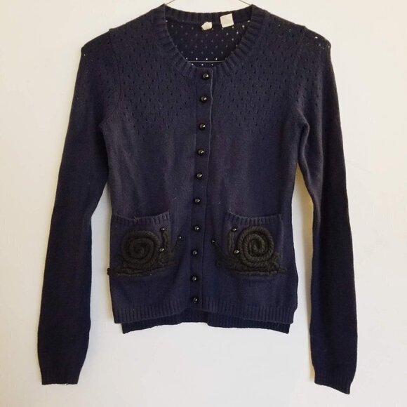 Anthropologie Moth Navy Snail Pocket Cardigan XS - Picture 5 of 10